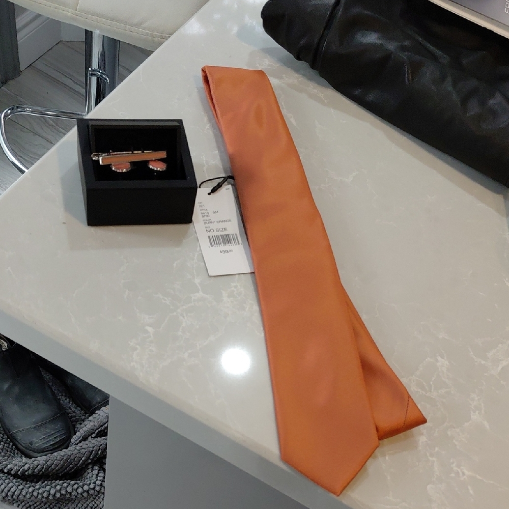 Solid Orange Satin Tie Set
